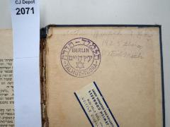 - (Talmud Thora Ez Chaim e.V. (Berlin)), Stempel: Wappen, Ortsangabe, Name; '✡ תלמוד-תורה עץ חיים
Talmut-Thora Berlin
'. 