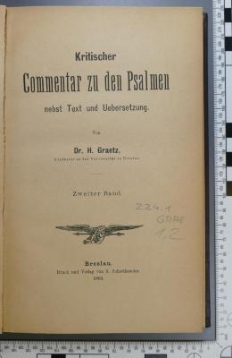 221.1 GRAE 1,2 : Kritischer Commentar zu den Psalmen (1883)