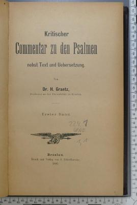 224.1 GRAE 1,1 : Kritischer Commentar zu den Psalmen (1882)