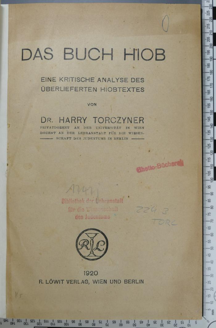 224.3 TORC;1747 j ; ;: Das Buch Hiob : eine kritische Analyse des überlieferten Hiobtextes (1920)