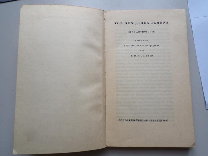  Von den Juden Jemens. Eine Anthologie. (1937)