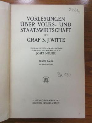 Ba 130 : Vorlesungen über Volks- und Staatswirtschaft (1913)