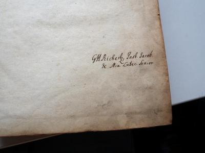 - (Richertz, Georg Hermann), Von Hand: Autogramm, Name; 'Gtt. Richertz, Past. Jacob & Min. Lubec. Senior'. 