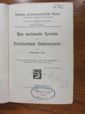 Ba 23 : Das nationale System der politischen Ökonomie (1904)