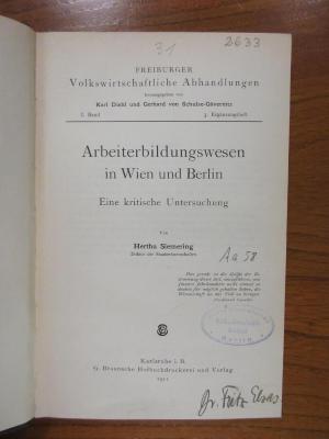 Aa 58 : Arbeiterbildungswesen in Wien und Berlin : Eine kritische Untersuchung (1911)