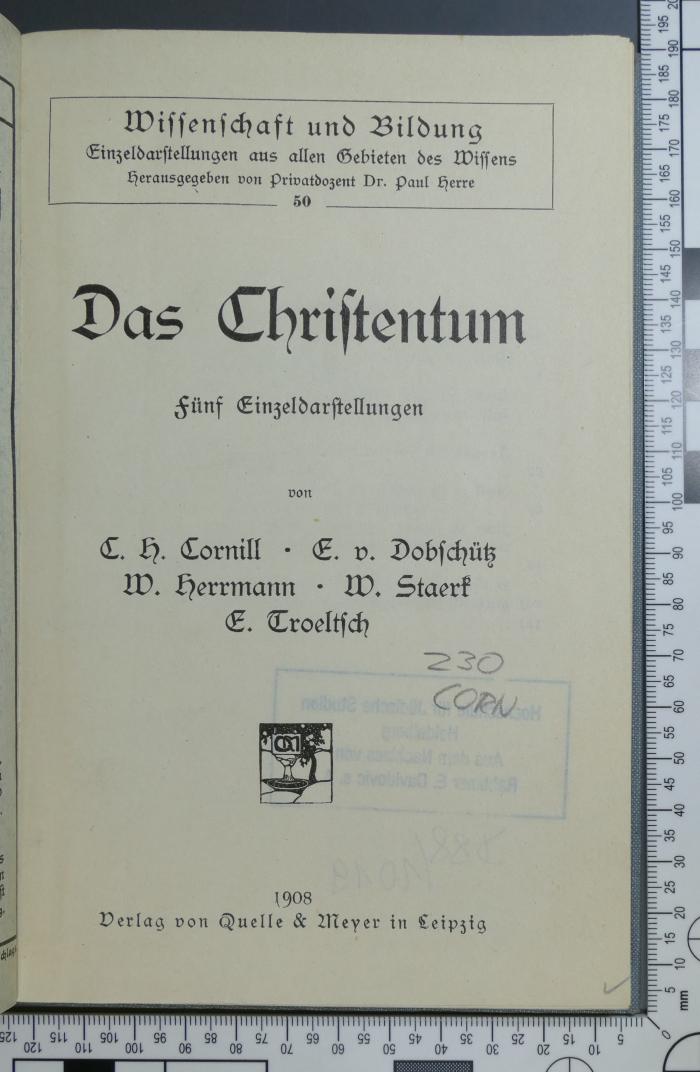 230 CORN : Das Christentum : fünf Einzeldarstellungen (1908)