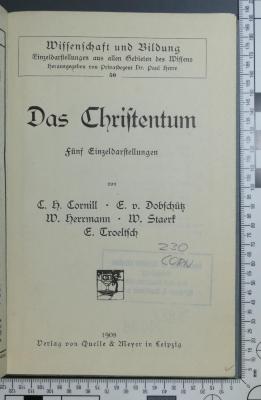 230 CORN : Das Christentum : fünf Einzeldarstellungen (1908)