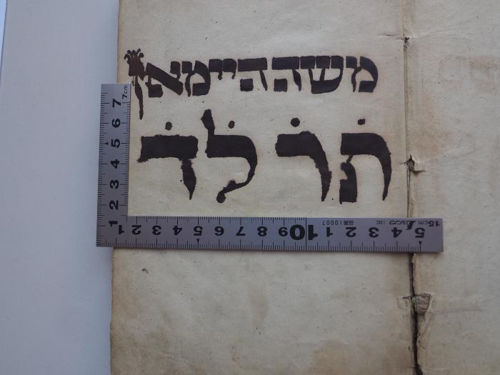 - (Heimann, Moses), Von Hand: Autogramm, Name, Datum; 'משה היימאן
תרלד
[= 5634 / 1873/74]
'. 