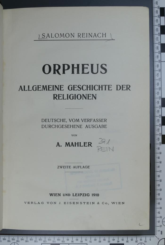 291 REIN : Orpheus : allgemeine Geschichte der Religionen  (1910)