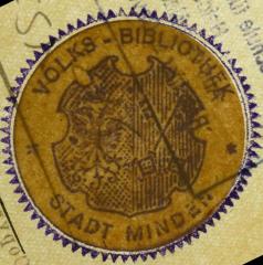 - (Volks-Bibliothek Stadt Minden), Stempel: Exlibris; 'Volks-Bibliothek Stadt Minden'.  (Prototyp)