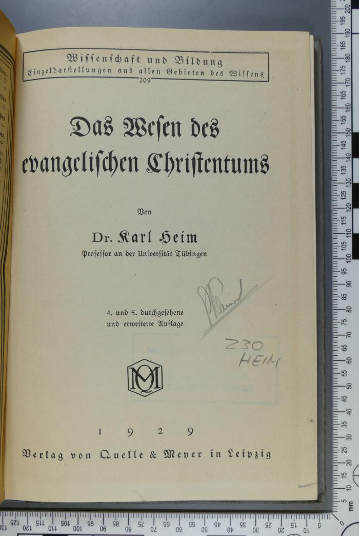 230 HEIM : Das Wesen des evangelischen Christentums (1929)