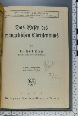 230 HEIM : Das Wesen des evangelischen Christentums (1929)