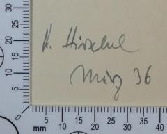 - (Hirschel, K. [?]), Von Hand: Exlibris, Name; 'K. [?] Hirschel
März 36'. 