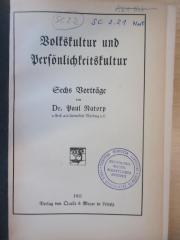 PB 0579 AZ/12 /2 (ausgesondert : Volkskultur und Persönlichkeitskultur ; sechs Vorträge (1911)