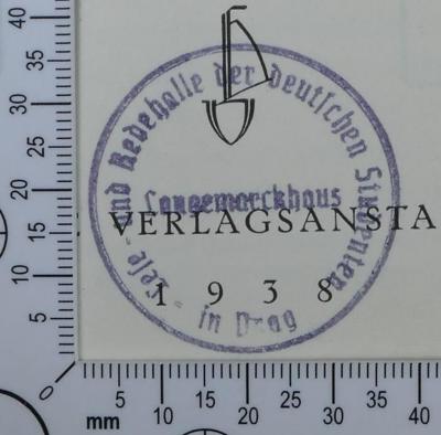 - (Lese- und Redehalle der deutschen Studenten Prag;Langemarckhaus Prag), Stempel: Exlibris; 'Lese- und Redehalle der deutschen Studenten in Prag
Langemarckhaus'.  (Prototyp)