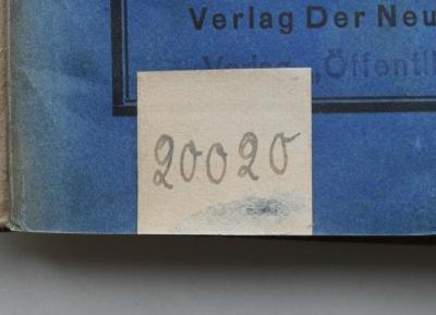 - (NSDAP-Gauarchiv und -museum Südhannover-Braunschweig), Von Hand: Signatur; '20020'. 