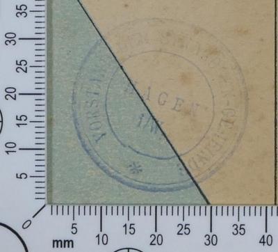 - (Jüdische Kultusgemeinde Hagen i/W.), Stempel: Exlibris; 'Vorstand der Synagogen-Gemeinde HAGEN i/W.'.  (Prototyp)
