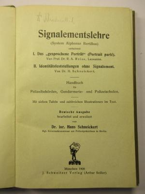 88/86/35508(1) : Signalementslehre (System Alphonse Bertillon) (1908)