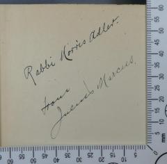 - (Adler, Morris), Von Hand: Widmung; 'Rabbi Morris Adler
from
Julius [?] Marcus.'. 