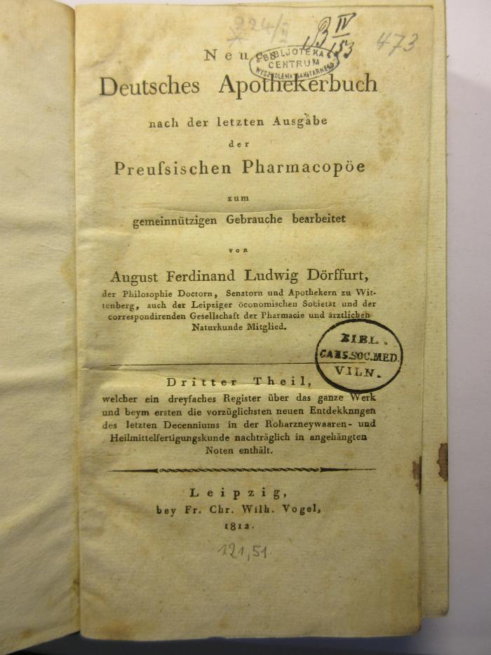 Neues Deutsches Apothekerbuch. Dritter Theil (1812)