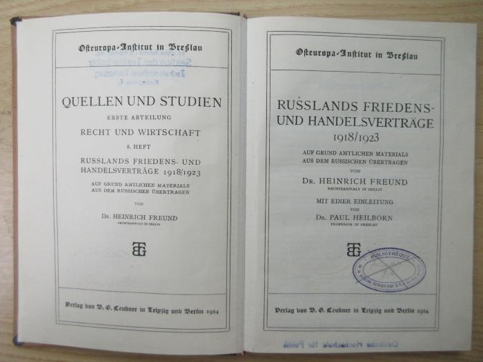 G 268 : Russlands Friedens- und Handelsverträge 1918/1923 (1924)