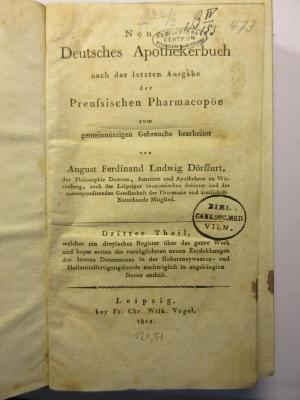  Neues Deutsches Apothekerbuch. Dritter Theil (1812)