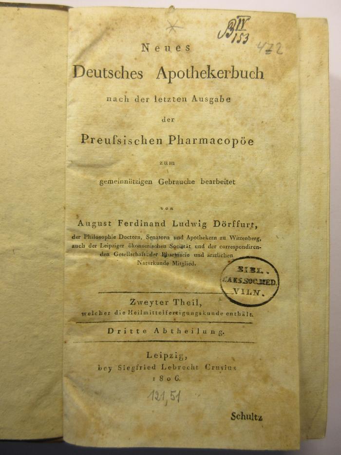  Neues Deutsches Apothekerbuch. Zweyter Theil, Dritte Abtheilung (1806)
