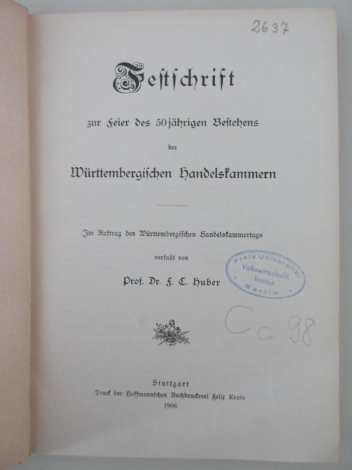 94/2021/46017-1 : Festschrift zur Feier des 50jährigen Bestehens der Württembergischen Handelskammern (1906)
