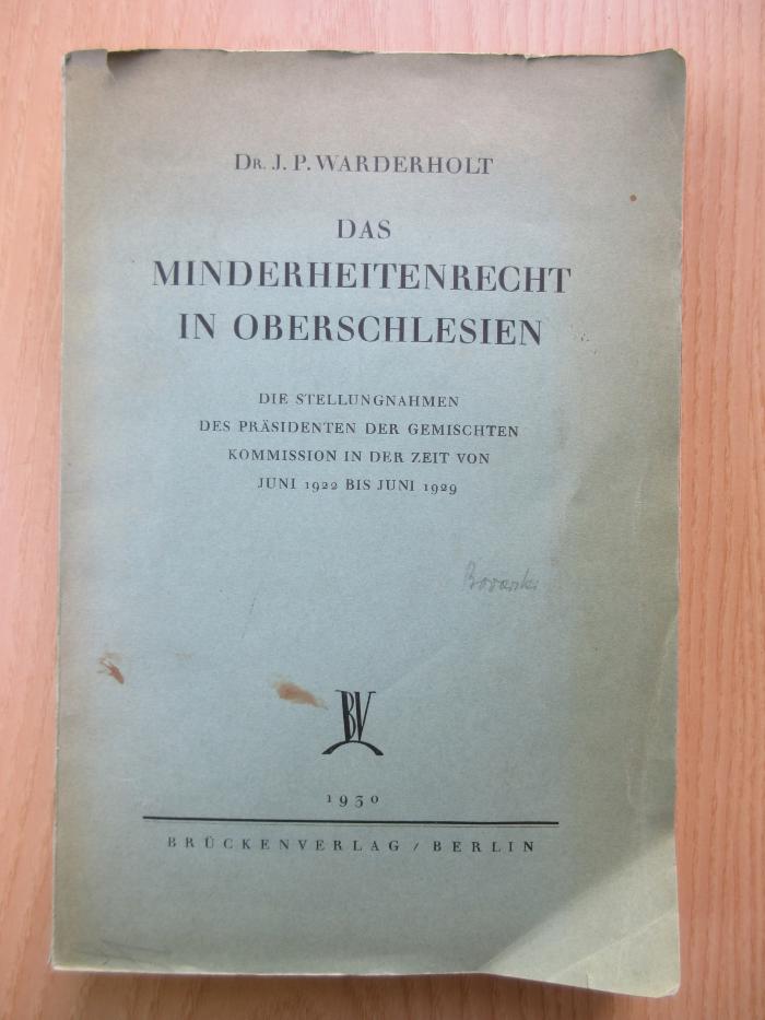 E 611 : Das Minderheitenrecht in Oberschlesien (1930)