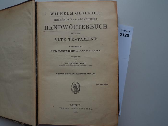  Wilhelm Gesenius' hebräisches und aramäisches Handwörterbuch über das Alte Testament. (1895)