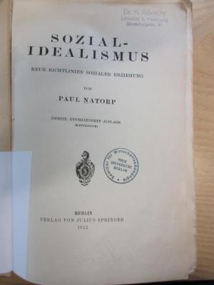 PB 0579 AZ/4 b/2 (ausges.) : Sozialidealismus ; neue Richtlinien sozialer Erziehung (1922)