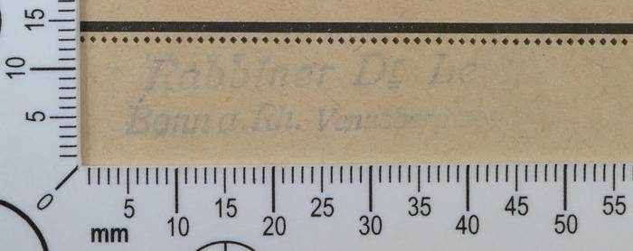 - (Levy, Alfred), Stempel: Exlibris, Name; 'Rabbiner Dr. Levy
Bonn a. Rh. Venusbergweg 21'.  (Prototyp)