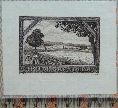 - (Brendler, Trudi;Otto, Georg), Etikett: Exlibris, Name; 'Trudi Brendler'.  (Prototyp)