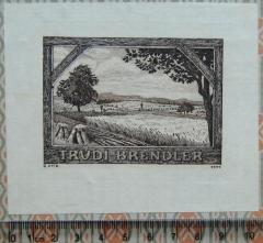 - (Brendler, Trudi;Otto, Georg), Etikett: Exlibris, Name; 'Trudi Brendler'.  (Prototyp)