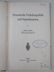 98/2021/41050 : Preussische Verkehrspolitik und Staatsfinanzen. (1909)