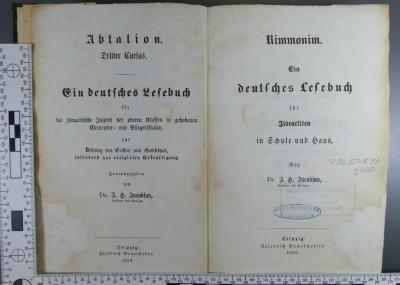 296.079.99 JACO : Rimmonim : ein deutsches Lesebuch für Jisraeliten in Schule und Haus  (1859)