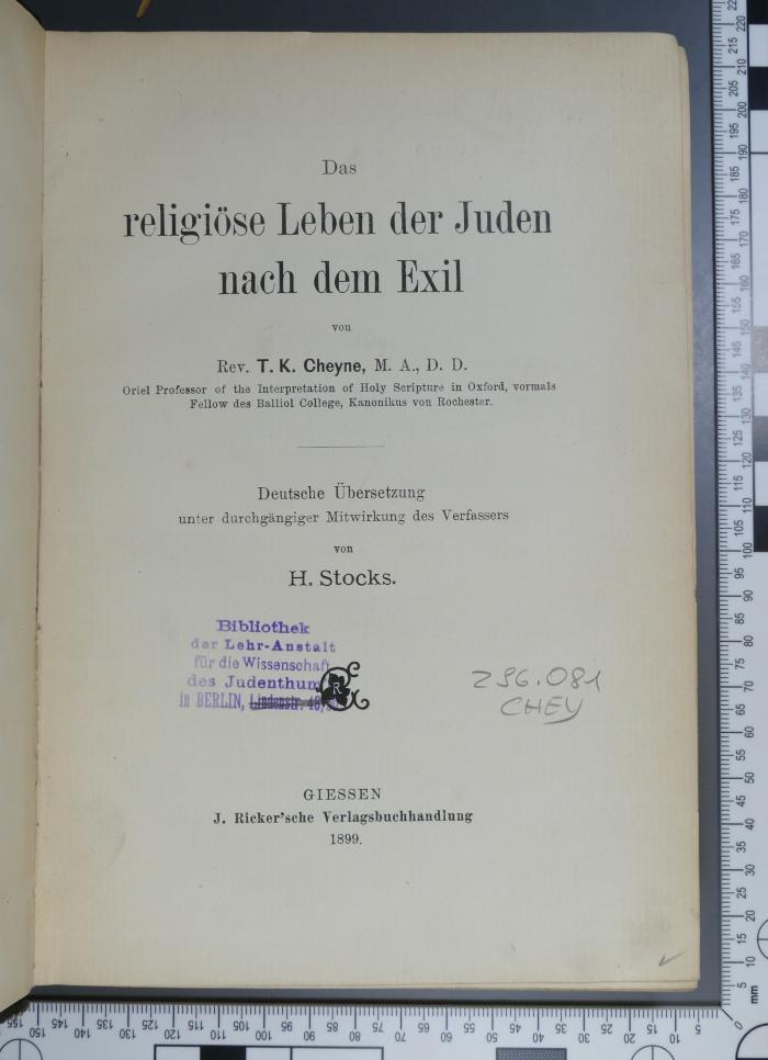 296.081 CHEY;Gb 99 ; ;: Das religioese Leben der Juden nach dem Exil  (1899)