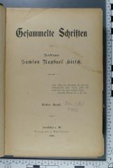 296.081 HIRS : Gesammelte Schriften von Rabbiner Samson Raphael Hirsch (1902)