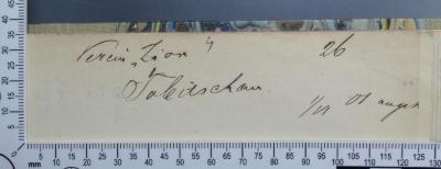 - (Verein Zion, Tobitschau), Von Hand: Exlibris; 'Verein "Zion" Tobitschau
26    1/11   01 [...]'. 