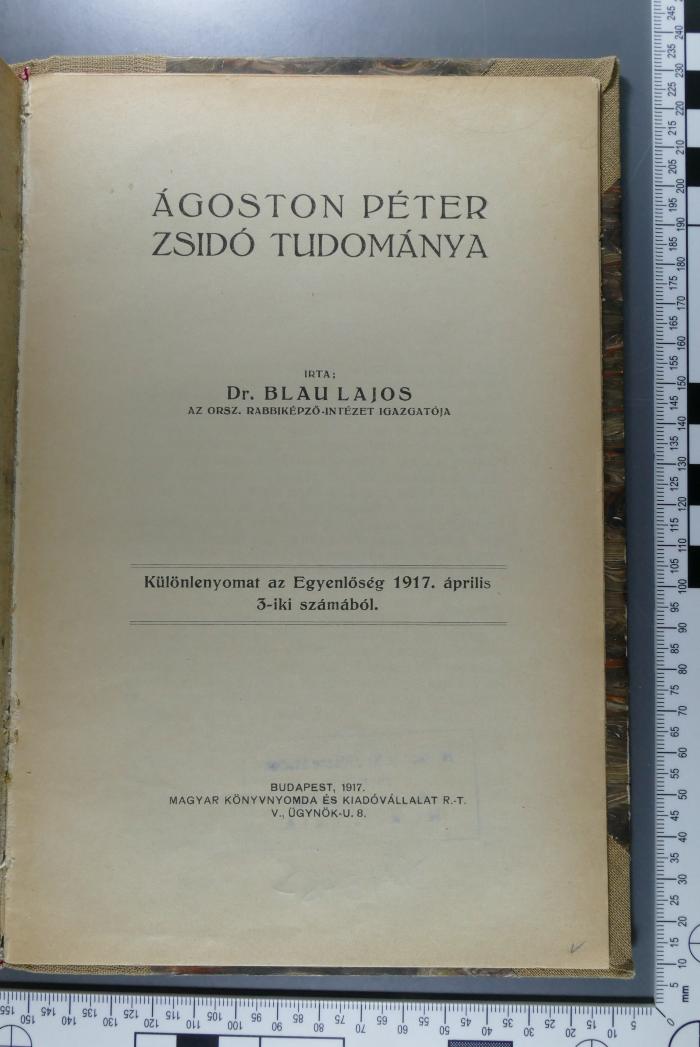 296.082 BACH : Ágoston Péter zsidó tudománya  (1917)