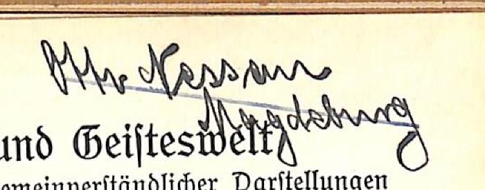 - (Nessau, Otto), Von Hand: Name, Ortsangabe; 'Otto Nessau / Magdeburg'. 