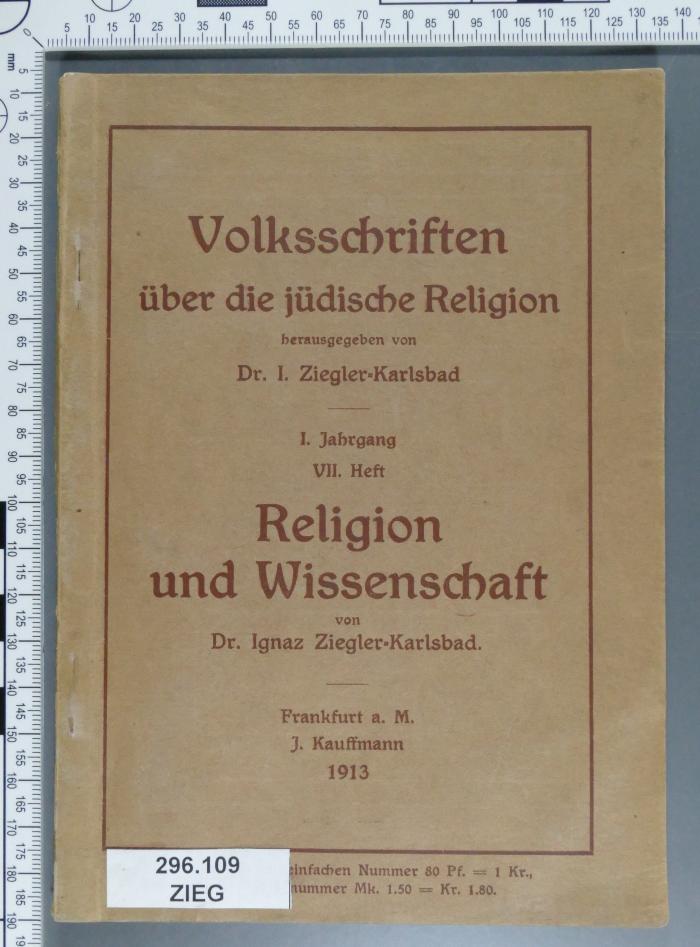 296.109 ZIEG : Religion und Wissenschaft (1913)