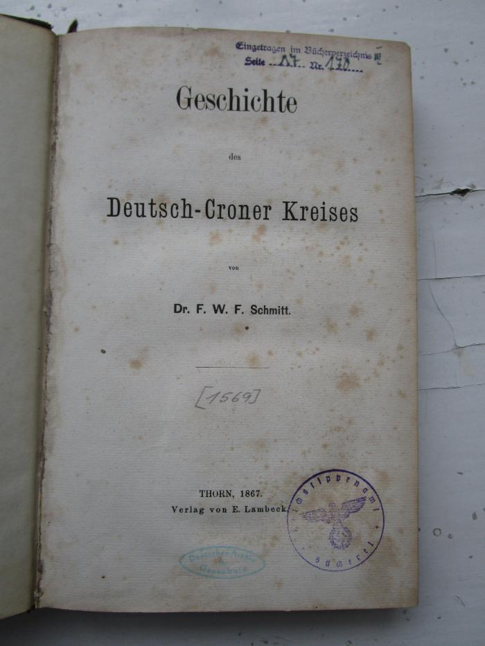  Geschichte des Deutsch-Croner Kreises (1867);- (unbekannt), Von Hand: Nummer; '[1569]'. 