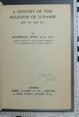 296.12 DUFF : A history of the religion of Judaism : 500 to 200 b. C. ([ca. 1900])