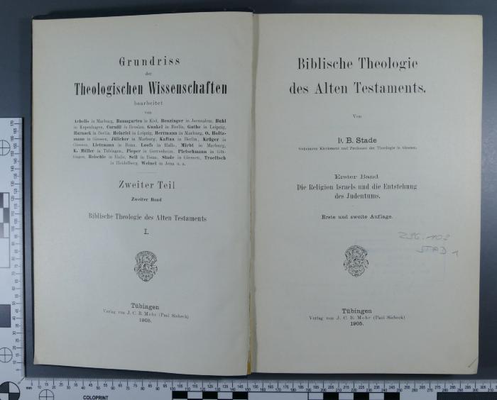296.109 STAD 1 : Biblische Theologie des Alten Testaments. 1, Die Religion Israels und die Entstehung des Judentums  (1905)