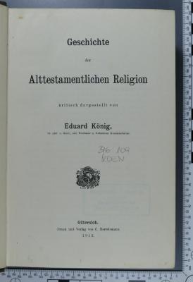 296.109 KOEN : Geschichte der alttestamentlichen Religion  (1912)