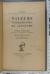 296.129 ABRA : Valeurs permanentes du Judai͏̈sme  (1925)