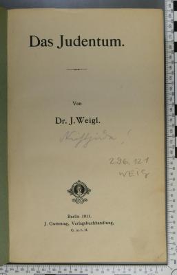 296.121 WEIG : das Judentum (1911)