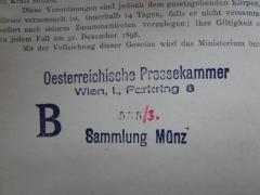 - (Österreichische Pressekammer;Münz, Sigmund), Stempel: Exemplarnummer; '555'. 