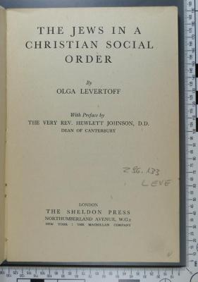 296.133 LEVE : The jews in a christian social order  (1942)